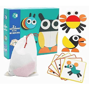 Guamino - montessori 3d wooden jigsaw puzzle set cartoon animal tangram learning educational wooden toy