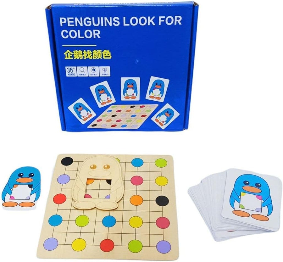 Color Matching Puzzle Game, Wooden Penguins Look For Color