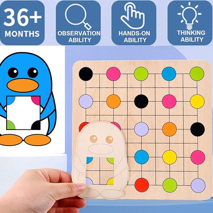 Color Matching Puzzle Game, Wooden Penguins Look For Color