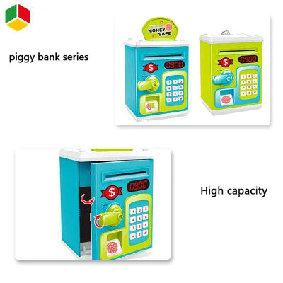 Green Children Intelligent Piggy Bank Toys Security Password Fingerprint Unlock Electric Voice Prompt Function Bank Toys