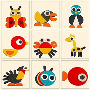 Guamino - montessori 3d wooden jigsaw puzzle set cartoon animal tangram learning educational wooden toy