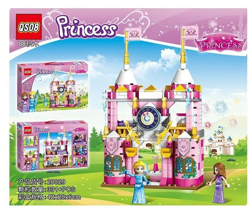 Lego-Like, Happy Princess Fairytale castle with clock Blocks - 331 pieces - 6-14 years